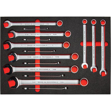 Combination Wrench Set, 15 Pieces, Foamed, Alloy Steel, Satin