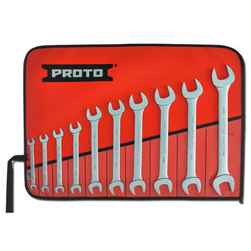 Open End Wrench Set, 10 Pieces, Metric, Alloy Steel, Satin