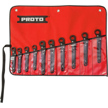 Ratcheting Flare Nut Wrench Set, 10 Pieces, Alloy Steel, Black Oxide