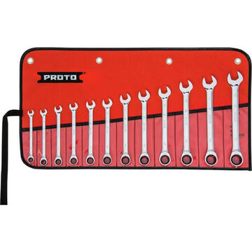Non-reversible, Combination Ratcheting Wrench Set, 12 Pieces, Metric, Alloy Steel, Full Polish