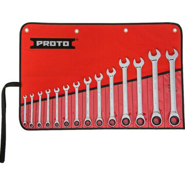 Non-reversible, Combination Ratcheting Wrench Set, 14 Pieces, Metric, Alloy Steel, Full Polish