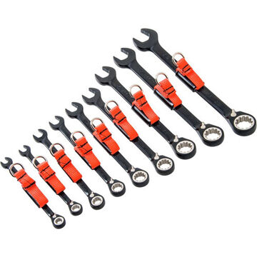 Reversible, Combination Ratcheting Wrench Set, 9 Pieces, corrosion resistant, Alloy Steel, Black Chrome
