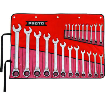 Reversible, Combination Ratcheting Wrench Set, 22 Pieces, Metric, Alloy Steel, Chrome