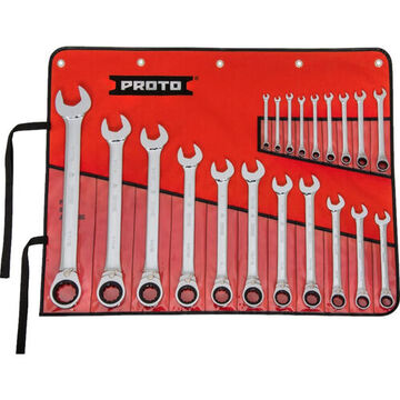 Reversible, Combination Ratcheting Wrench Set, 20 Pieces, 12-Point, Box End Drive, Alloy Steel, Chrome