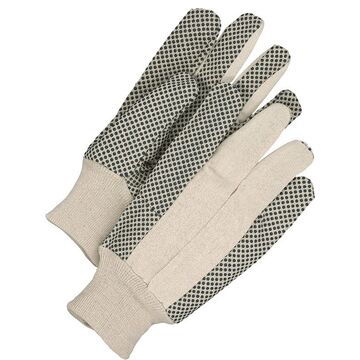 Safety Gloves, Large, White, Cotton/canvas With Pvc Dot Index And Pinky Backing