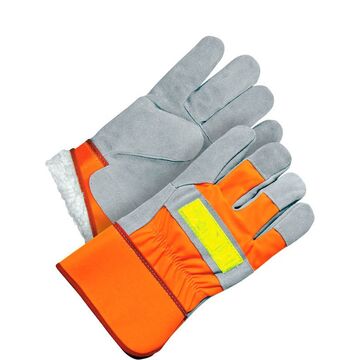 Fitter Gloves, Hi-viz/reflective, Leather, Large, Orange/gray, Nylon Backing