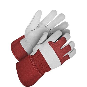 Leather Gloves, Large, Red/gray