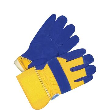 Ajusteur, entièrement doublé, gants en cuir, grand, bleu/or, support en coton