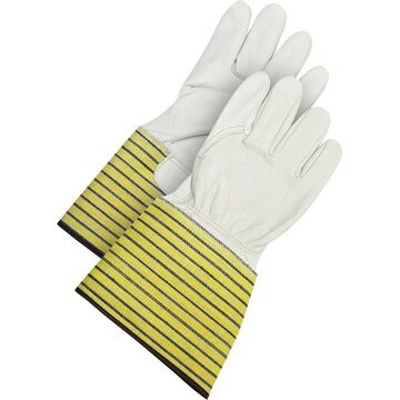 Ajusteur, gants en cuir, No. 11/très grand, blanc/bleu/perle/jaune, support en cuir de vachette