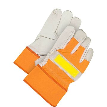 Leather Gloves, Large, High Visibility Fluorescent Orange