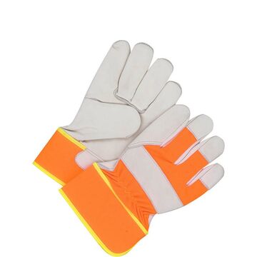 Leather Gloves, One Size, High Visibility Fluorescent Orange