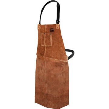 Protective Welding Bib Apron, One Size, Brown, Split Cowhide Leather, 24 In X 36 In