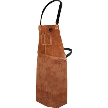 Heavy Duty Welding Bib Apron, Universal, Brown, Split Cowhide Leather, Adjustable Strap