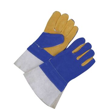 Leather Gloves, Welder, Winter, No. 7/large/x-large, Blue/gold, Split Cowhide Backing
