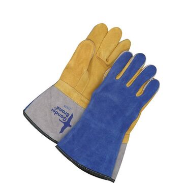 Tig Welder, Leather Gloves, One Size, Blue/gold, Split Cowhide Backing