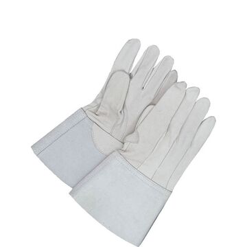 Tig Welder, Leather Gloves, White, Grain Goatskin Backing