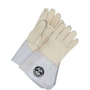 Leather Gloves, Welder Gray/beige, Grain Cowhide Backing
