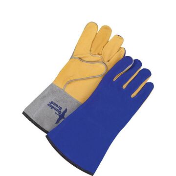 Leather Gloves, Large, Gold, Blue