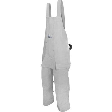 Protective Welding Bib Apron, One Size, Pearl Gray, Split Cowhide Leather, Split Leg