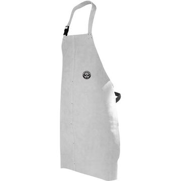 Heavy Duty Welding Bib Apron, Universal, Pearl Gray, Split Cowhide Leather, Adjustable Strap