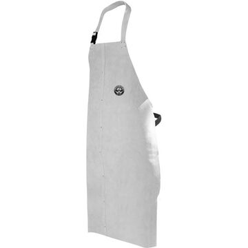 Bib Apron Protective Welding, One Size, 24 In X 42 In, Pearl Gray, Split Cowhide Leather