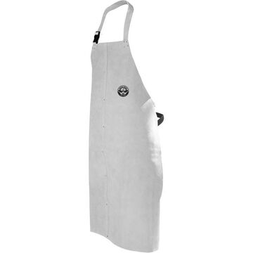 Protective Welding Bib Apron, One Size, 24 In X 48 In, Pearl Gray, Split Cowhide Leather