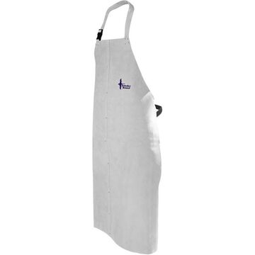 Protective Welding Bib Apron, One Size, 24 In X 52 In, Pearl Gray, Split Cowhide Leather