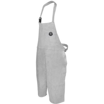 Heavy Duty Welding Bib Apron, Universal, Pearl Gray, Split Cowhide Leather, Adjustable Strap