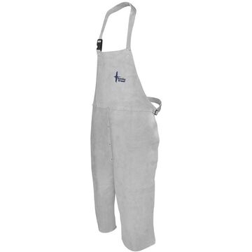Protective Welding Bib Apron, One Size, 24 In X 42 In, Pearl Gray, Split Cowhide Leather