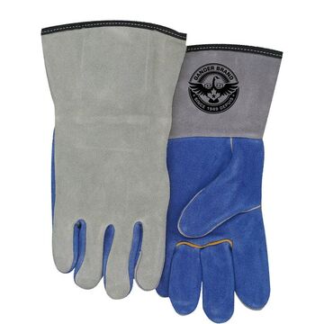 Gants en cuir, grand, bleu, perle