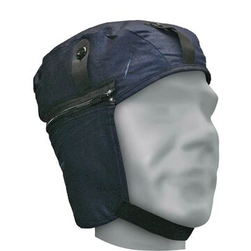 Hard Hat Liner, One Size, Navy Blue, Cotton Fleece, Hard Hat Fastening Slots And Straps Closure
