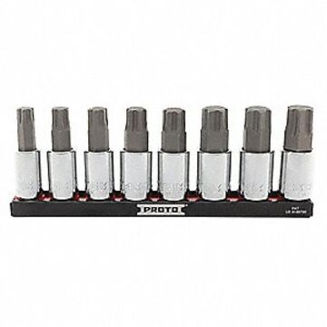 Socket Bit Set, 8, 1/2 in Drive, Alloy Steel, Chrome, 2-3/4 in lg