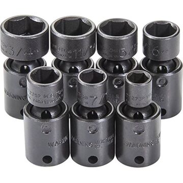 Universal Impact Socket Set, 3/8 In Drive, 7 Pieces, Alloy Steel, Black Oxide