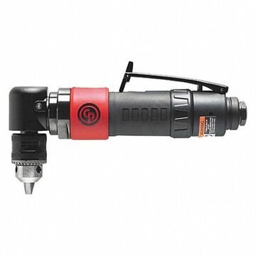 Reversible Right Angle Air Drill, 3/8 in Chuck, Keyed, 0.3 hp, 25.4 cfm, 90 psi