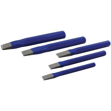 Flat Chisel Set, 1/2, 5/8, 3/4, 7/8 and 1 in, 10.3 in lg, 5-Piece