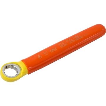 Insulated Box End Wrench, 15 Mm Opening, Straight, 12-point, 6.5 In Lg, 15 Deg