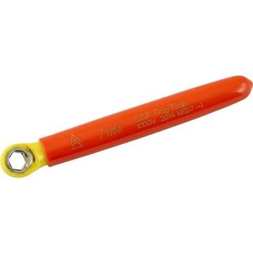 Insulated Box End Wrench, 7 Mm Opening, Straight, 12-point, 4.5 In Lg, 15 Deg