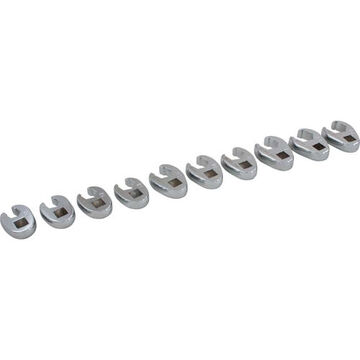 Flare Nut Crowfoot Wrench Set, 10-Piece, 3/8 in Drive, Steel, Chrome