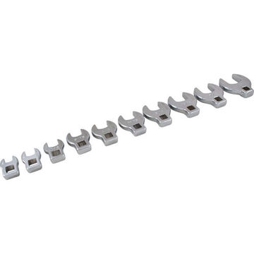 Open End Crowfoot Wrench Set, 10-Piece, 3/8 in Drive, Steel, Chrome