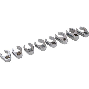 Flare Nut Crowfoot Wrench Set, 8-Piece, 1/2 in Drive, Steel, Chrome