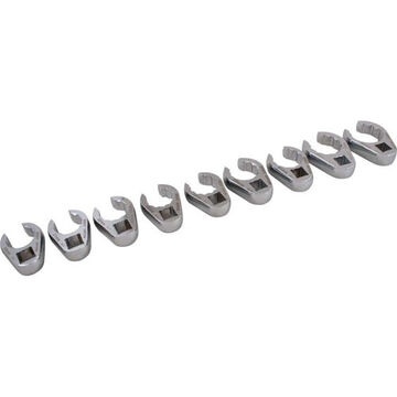 Flare Nut Crowfoot Wrench Set, 9-Piece, 1/2 in Drive, Steel, Chrome