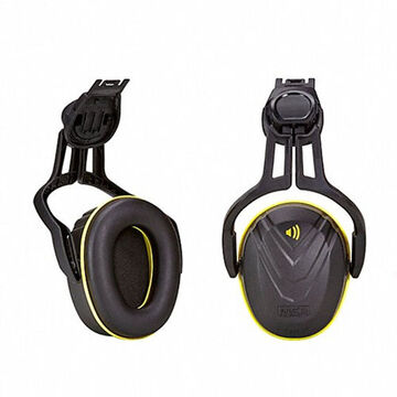 Casque antibruit monté sur casque, 27 dB, Coque jaune/noir, Bande jaune, Coussin en mousse