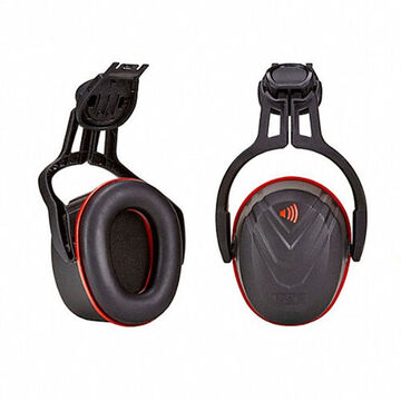 Casque antibruit monté sur casque, 31 dB, Coque rouge/noir, Bande rouge, Coussin en mousse