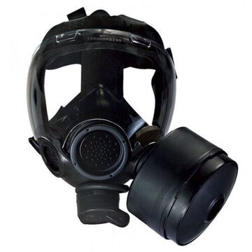 Riot Control Gas Mask, Small, Elastic, 6-Point, Polyurethane, Polyurethane, Nitrile, Nitrile, Black