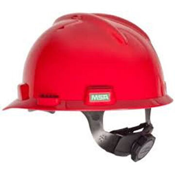 Full Brim Hard Hat, 6-1/2 To 8 In Fits Hat, Red, High Density Polyethylene, 4-point Ratchet, E