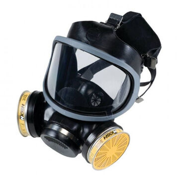 Reusable Full-Facepiece Respirator, Small, Rubber Head Harness, Hook and Loop, Black