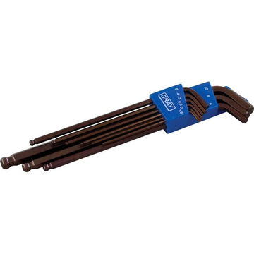 Extra Long Arm Ball End Hex Key Set, 9-Piece, Steel, Copper