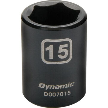 Standard Length Impact Socket, 15 mm Socket, 3/8 in Drive, 1.12 in lg, Steel