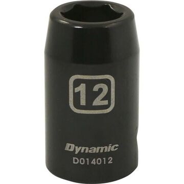 Standard Length Impact Socket, 12 mm Socket, 1/2 in Drive, 1.5 in lg, Steel