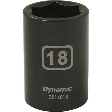 Standard Length Impact Socket, 18 mm Socket, 1/2 in Drive, 1.5 in lg, Steel